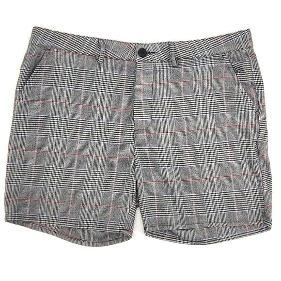 Asos Plaid Houndstooth Flat Front Shorts Womens Size 36 Black, White, Blue & Red - Picture 1 of 13